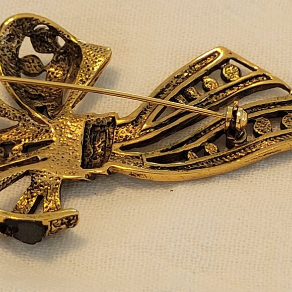 Vintage Gold Tone & Black Ribbon Brooch - Picture 10 of 10